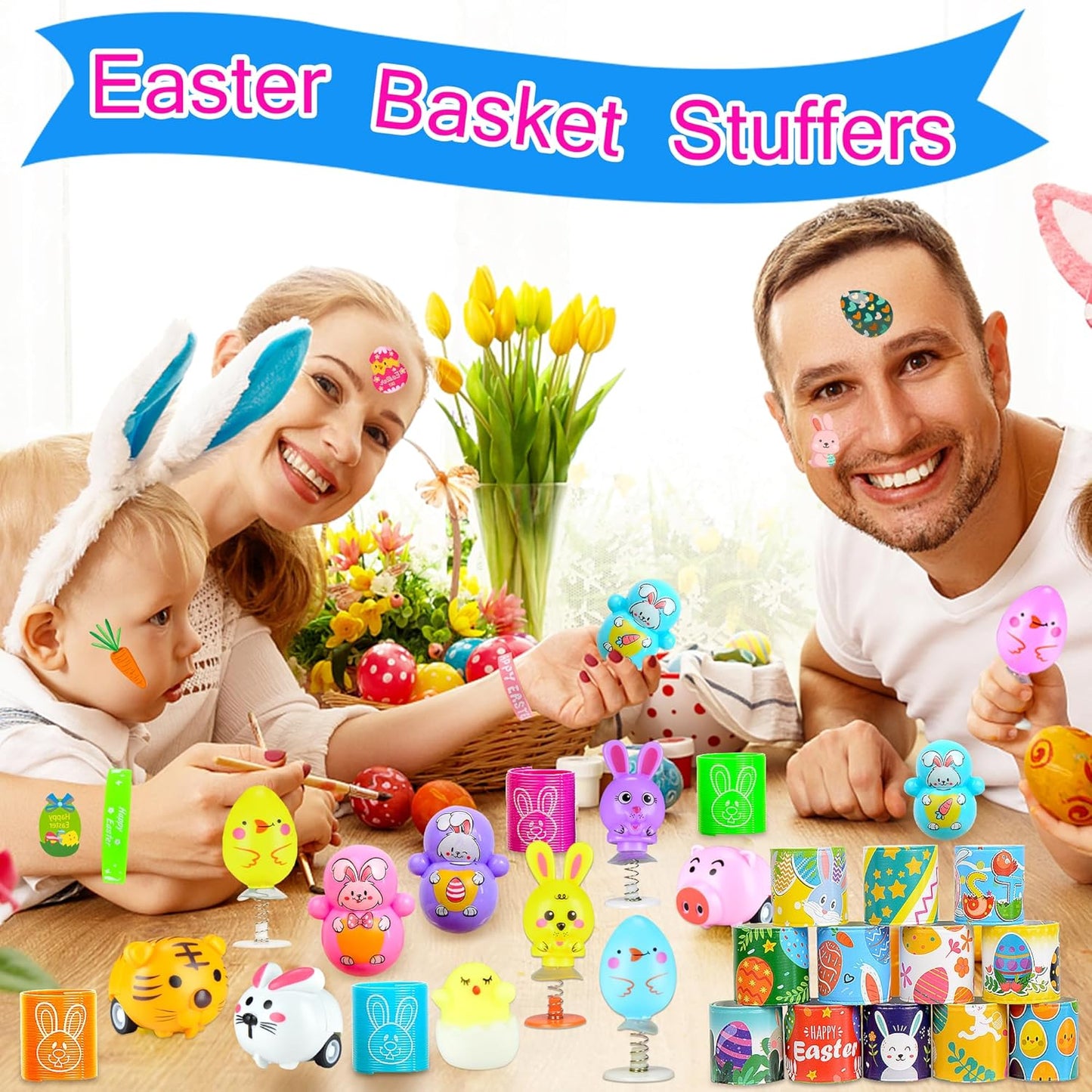 U-Goforst 100 Pack Easter Egg Fillers, Easter Basket Stuffers for Kids Boys Girls, Easter Party Favors Assorted Toys, Easter Egg Hunt, Easter Gift Goodie Bags Stuffers Filling Treats Classroom Prize
