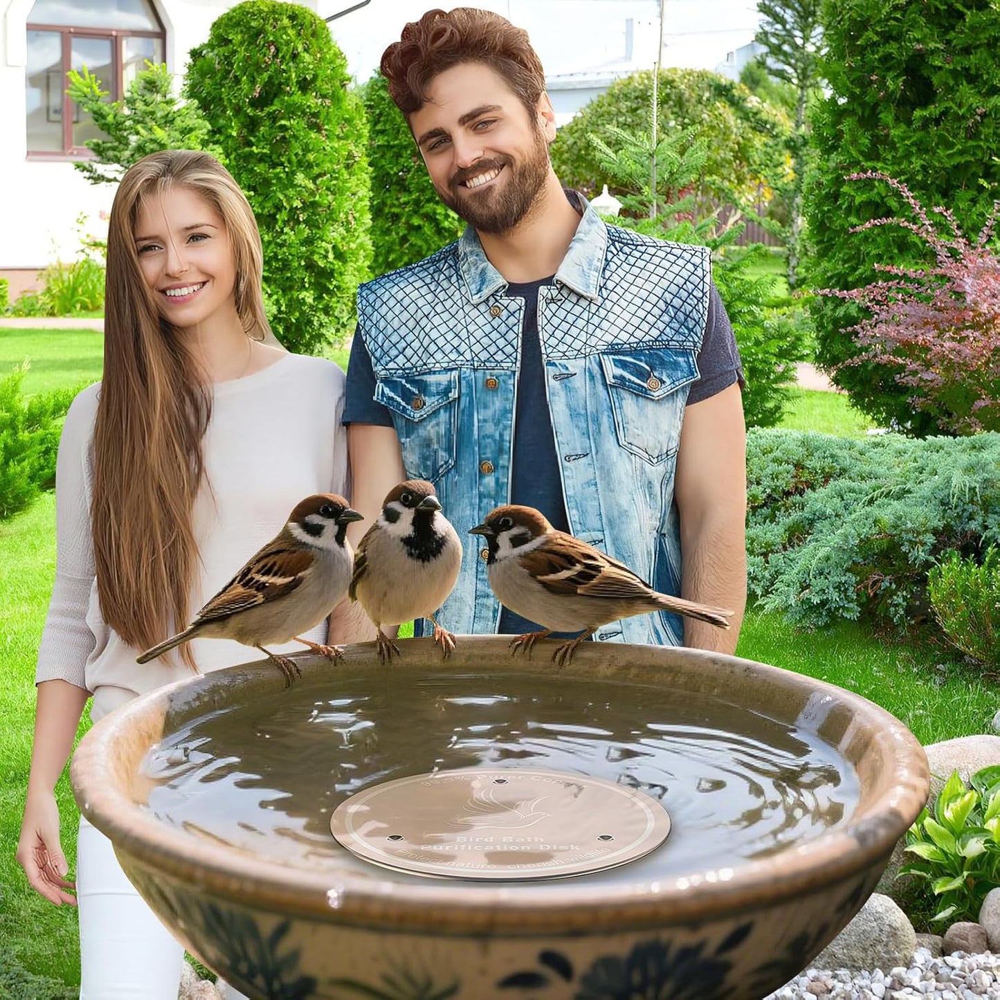 99.99% Pure Copper Cleaning Tray, 0.6mm 2-Piece Birdbath Copper Tray, equipped with a three-point support to ensure physically safe cleaning of water, for year-round use, outdoor birdbaths and bowls