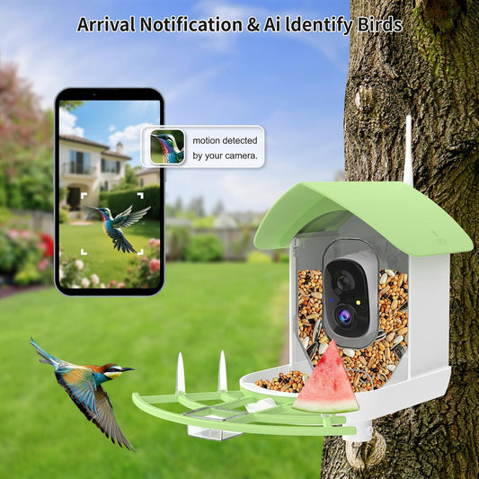 Bird Feeder with Camera,Smart AI Birds Breed Recognition,Birds Motion Detection with Real-Time Notice,Auto Capture Bird Watching WiFi Camera,Solar-Powered Outdoor Charging Bird House,Ideal Gifts,Green