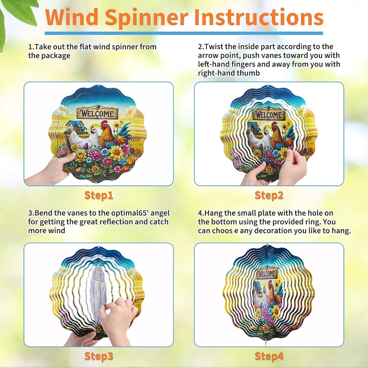 Farmhouse Rooster Wind Spinners Outdoor - Chicken Gifts for Women Mom Men Dad Grandpa, 3D Cute Wind Spinner for Yard Patio Ornament Garden Decor, 12 Inch Hanging Kinetic Metal Wind Sculpture