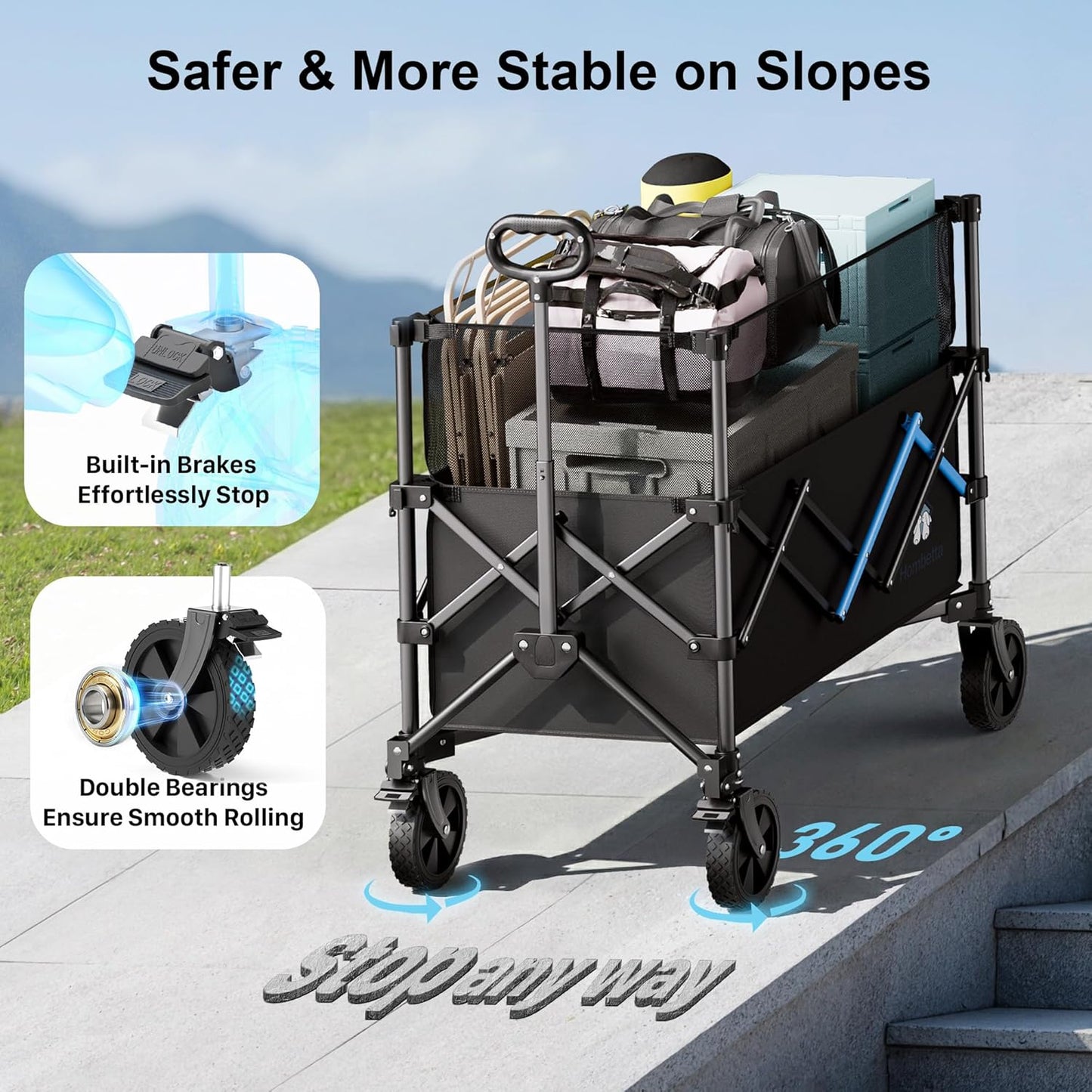 Homebetta Collapsible Wagon Cart, 450LBS Heavy Duty Collapsible Wagon