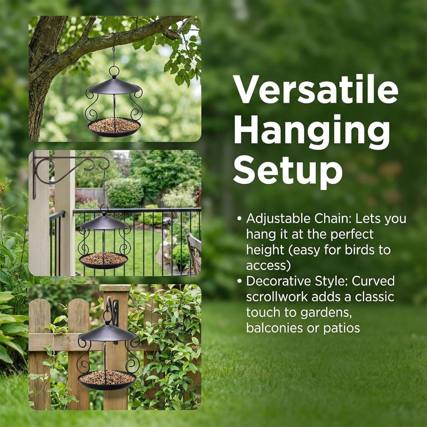 Bird Feeder for Outdoor, Rainproof Weatherproof Metal Hanging Bird Feeder with Roof, Large Capacity, Easy to Clean for Garden Yard Patio