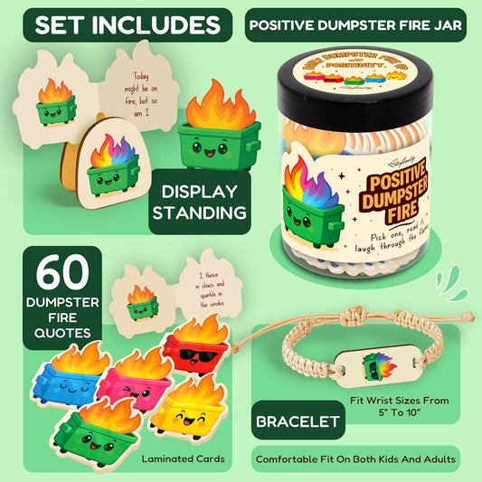 60 Positive Dumpster Fire Cards, Zen Garden Dumpster Fire Desk Accessories, Funny Coworker Gifts For Women, Cute Valentine Gifts For Coworkers, Friend, Daily Affirmation Jar For Office Decor