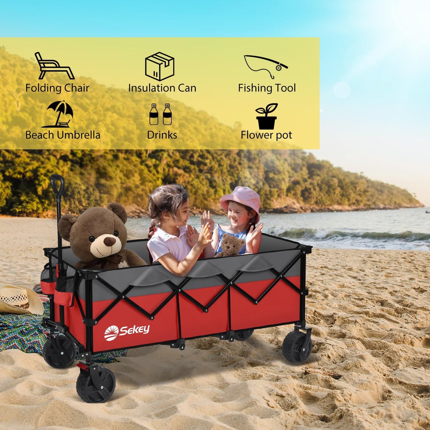 Sekey 48''L Collapsible Foldable Extended Wagon with 660lbs Weight Cap