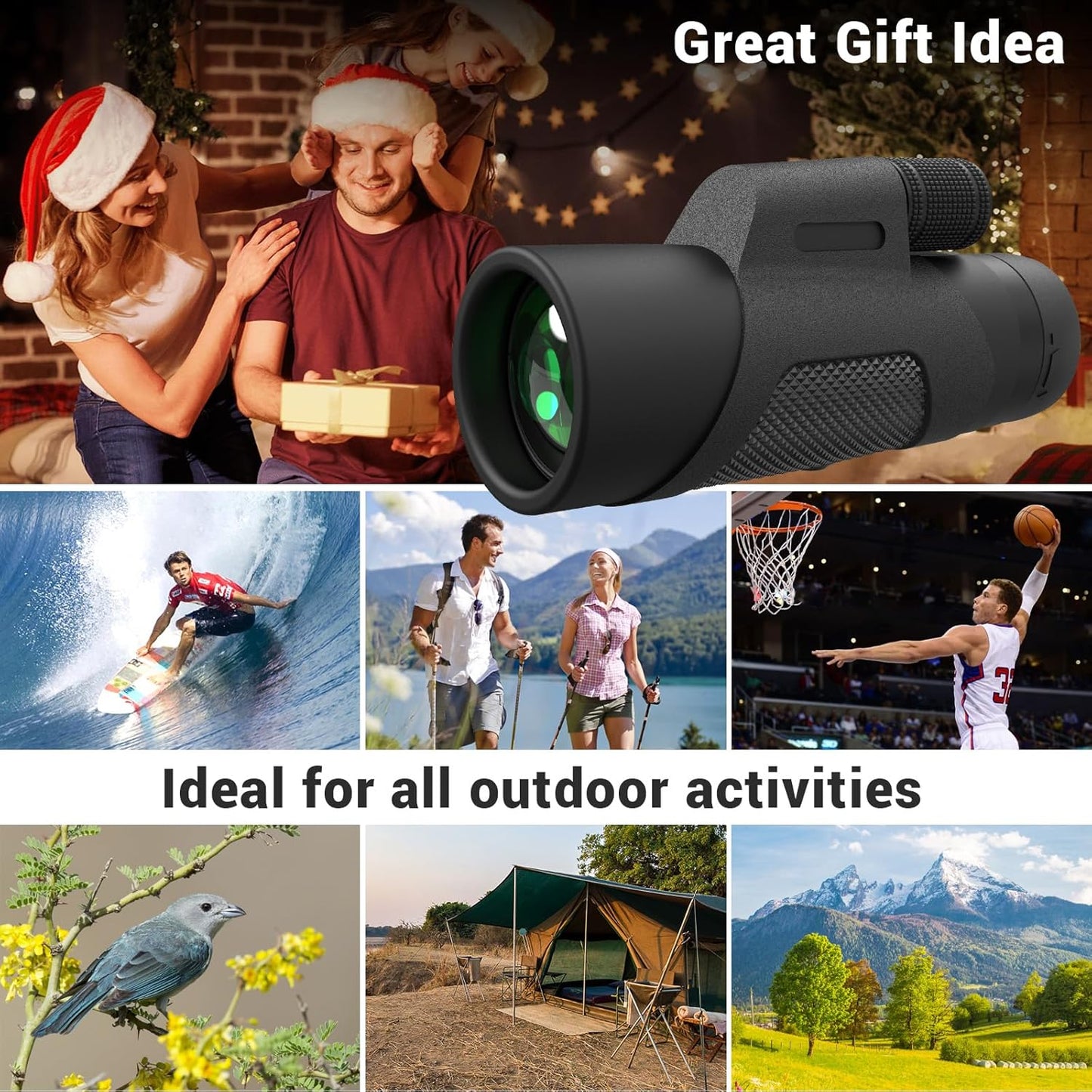 12x42 Monocular Telescope for Adults, High Powered HD Compact Monoculars Portable Handheld Telescope with BAK4 Prism FMC Lens for Hiking Bird Watching Camping Travel Concerts
