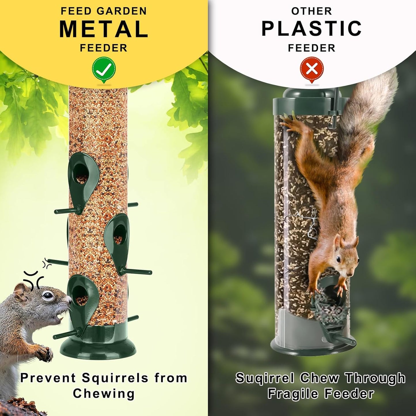 FEED GARDEN Metal Bird Feeder - 6 Port Tube Feeder for Outdoors, Heavy