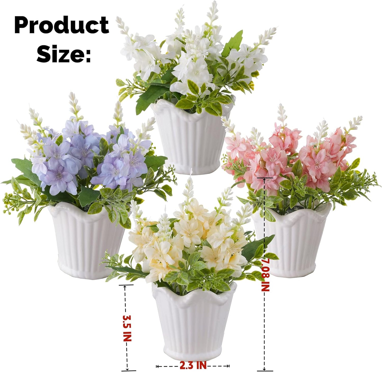 LUEUR 4PCS Artificial Spring Flower with Ceramic Pot, Spanish Dagger Plants Centerpiece Table Decorations – Faux Plants in Ceramic Planters for Dining Table, Coffee Table, Home, Office & Spring Decor