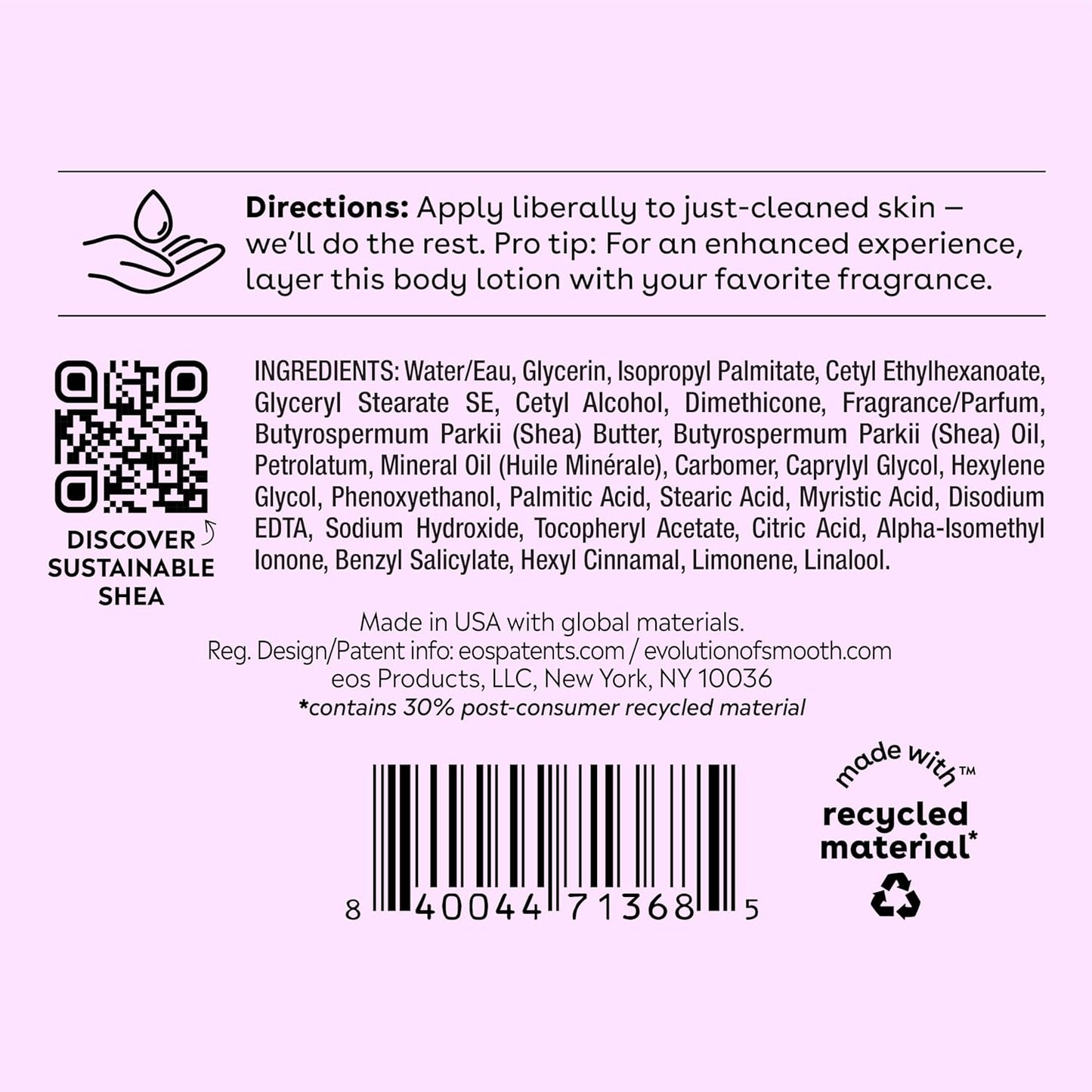 eos Shea Better Body Lotion, Fresh & Cozy, 24-Hour Moisture Skin Care,