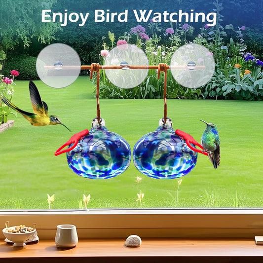 Window Hummingbird Feeder with Suction Cups,Hand-Blown Glass Hummingbi