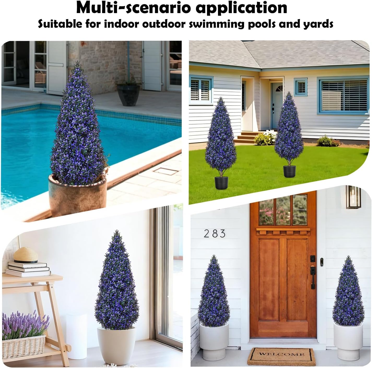 Easter Artificial Topiary Lavender Tree Plants Tree with Coloful Eggs, 3FT Outdoor Fake Boxwood with Planter & Spikes, UV Resistant Faux Greenery for Indoor Porch Office Spring Decor- Purple