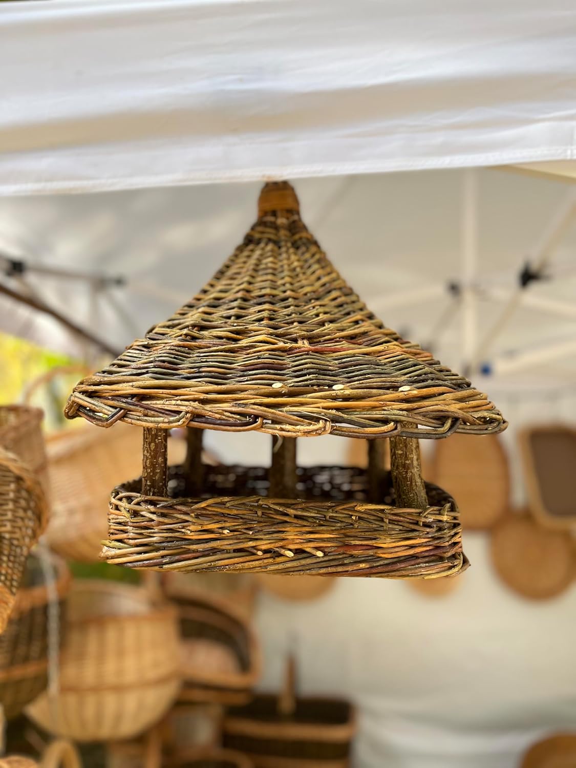Handmade Wicker Bird Feeder β Rustic Willow Garden Feeder with Roof β (17.7 x 13.8 x 14.6 in) β Hanging Outdoor Feeder for Birds, Patios & Cottages