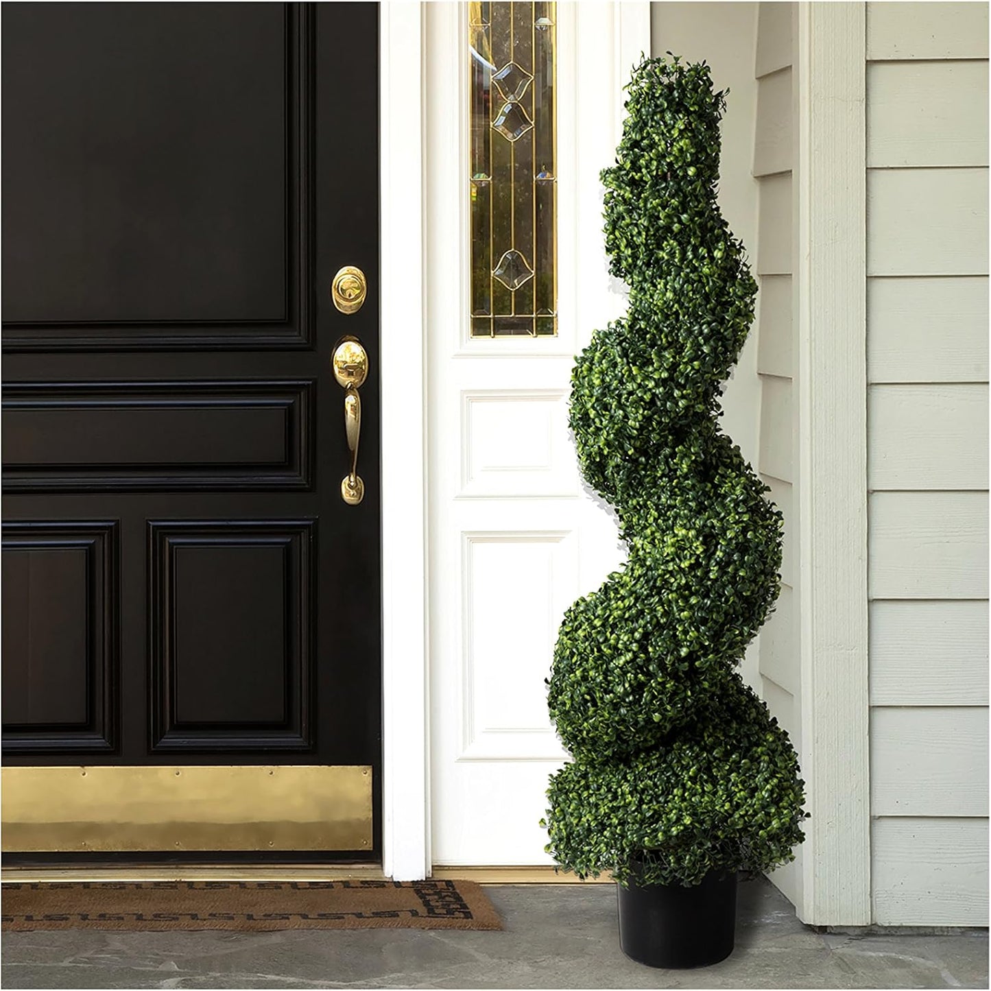 Faux Tree Boxwood Topiary Plant - 50-Inch Artificial Spiral Plant with Realistic Leaves and Planter - For Indoor and Outdoor Home Decor by Pure Garden