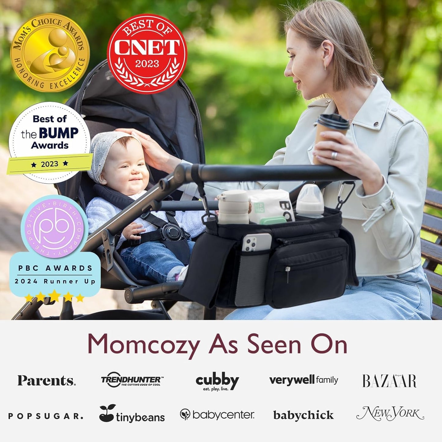 Momcozy Universal Stroller Organizer with Insulated Cup Holder Detacha