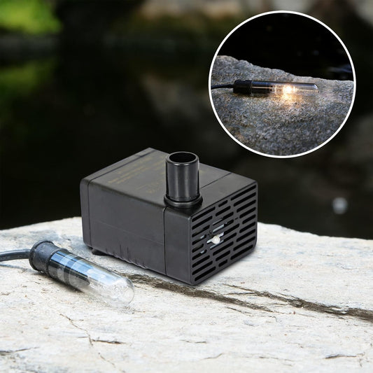 Alpine Corporation Submersible 95 GPH Fountain Pump with 1.5W LED Light for Outdoor Fountains, Birdbaths, Ponds, and Garden Water Features