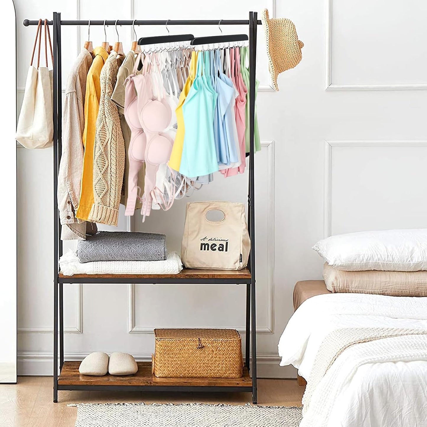 2 Pack Bra Hanger, Capacity Foldable Tank Top Hanger with 40 Hooks, Bra Hangers for Closet Organizer, Premium Wooden Space Saving Hangers Closet Organizers and Storage for Dorm & Apartment