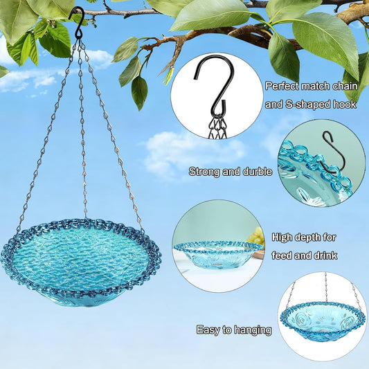 4 Pack Hanging Bird Baths Bowl Outdoor Bird Feeder 15.7 Inch Metal Chains, Weather-Resistant Hanging Bird Feeder & Bath Tray for Garden, Patio, Backyard Wildlife Decor