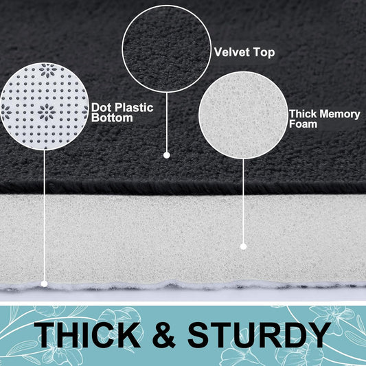 Smiry Memory Foam Bath Mat 30x20, Extra Soft and Absorbent Bathroom Mats, Non Slip Washable Carpet for Floor, Shower and Tub, Black