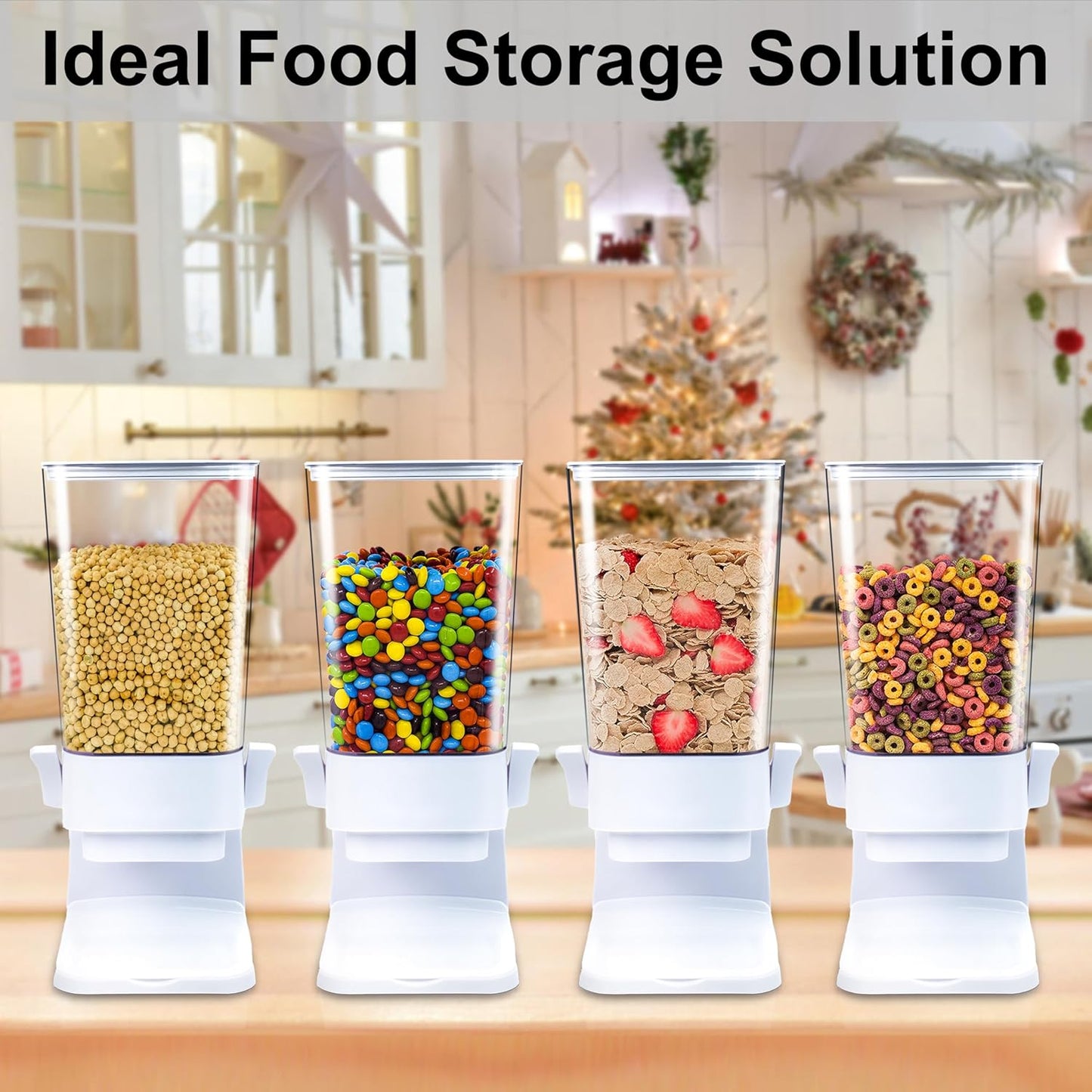 Cereal Dispenser Countertop 2Pc, Cereal Containers Storage, 5L Organization and Storage Containers for Kitchen, Dry Food Dispenser for Rice, Grains, Nuts, Snack,Oatmeal, Pet food, White