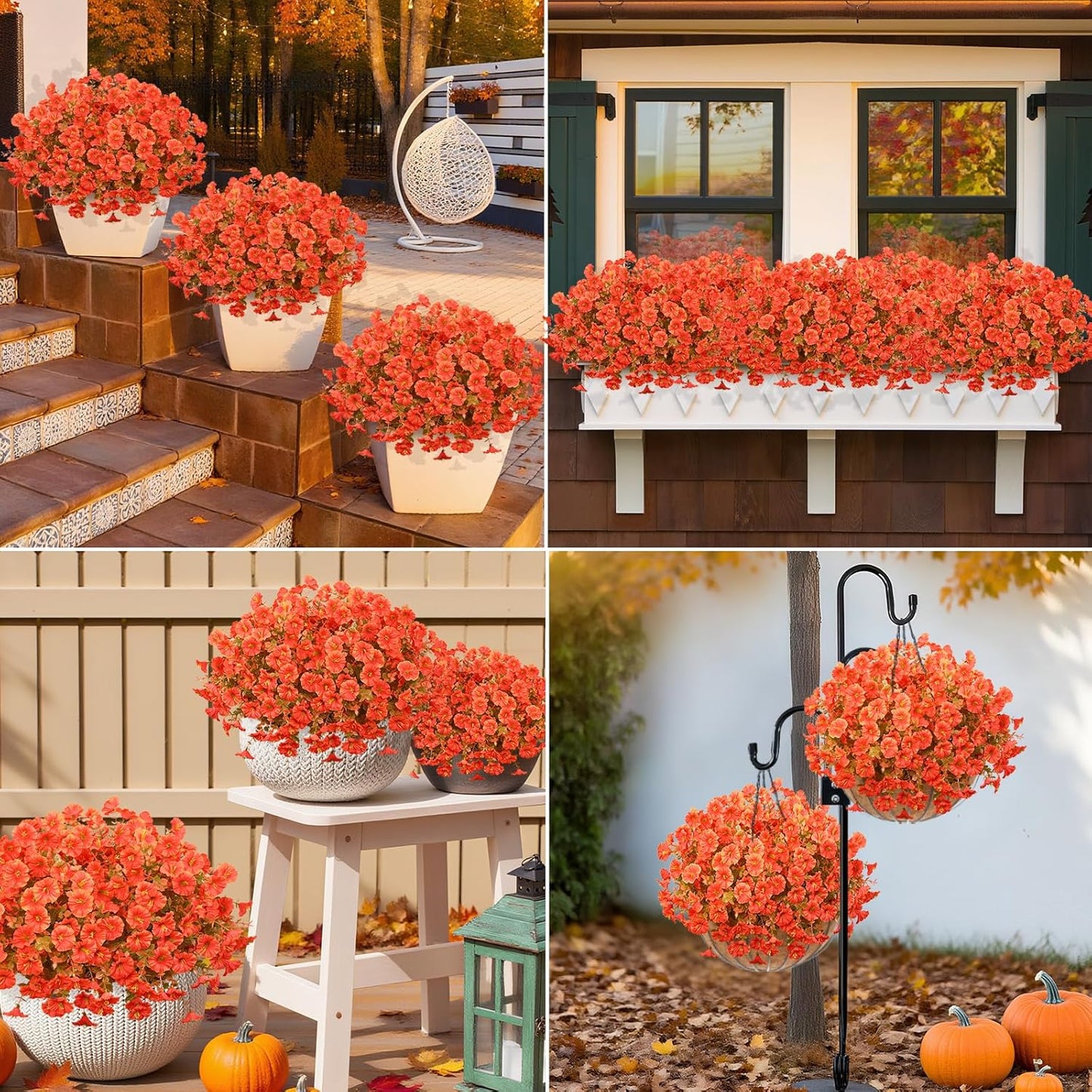 MARTINE MALL Artificial Fall Flowers for Outdoors, 12 Bundles Faux Fall Flower for Outdoor Planters, UV Resistant Fall Flowers Artificial for Outdoors Fake Autumn Petunias for Front Porch (Orange)