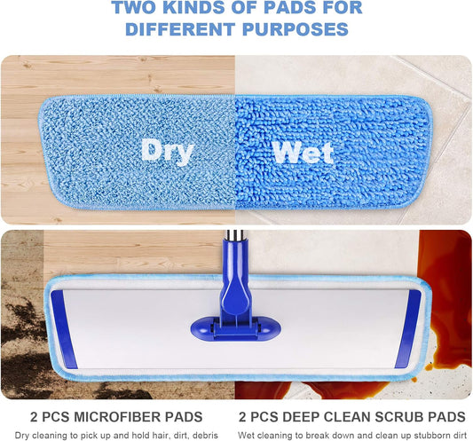 18" Professional Microfiber Mop Floor Cleaning System, Flat Mop with S