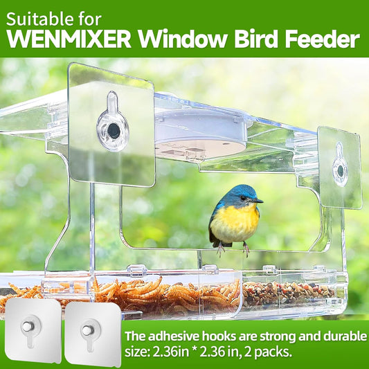 2 Pack Adhesive Hooks for Window Bird Feeder, Heavy Duty 44 Lbs, Waterproof, Weatherproof, Non-Marking Self-Adhesive Hooks for Wall, Window Hanging