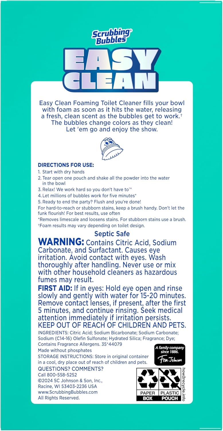 Scrubbing Bubbles Easy Clean Foaming Toilet Bowl Cleaner, Easy Drop In Powder Pouches, 100g (2 Pouches)