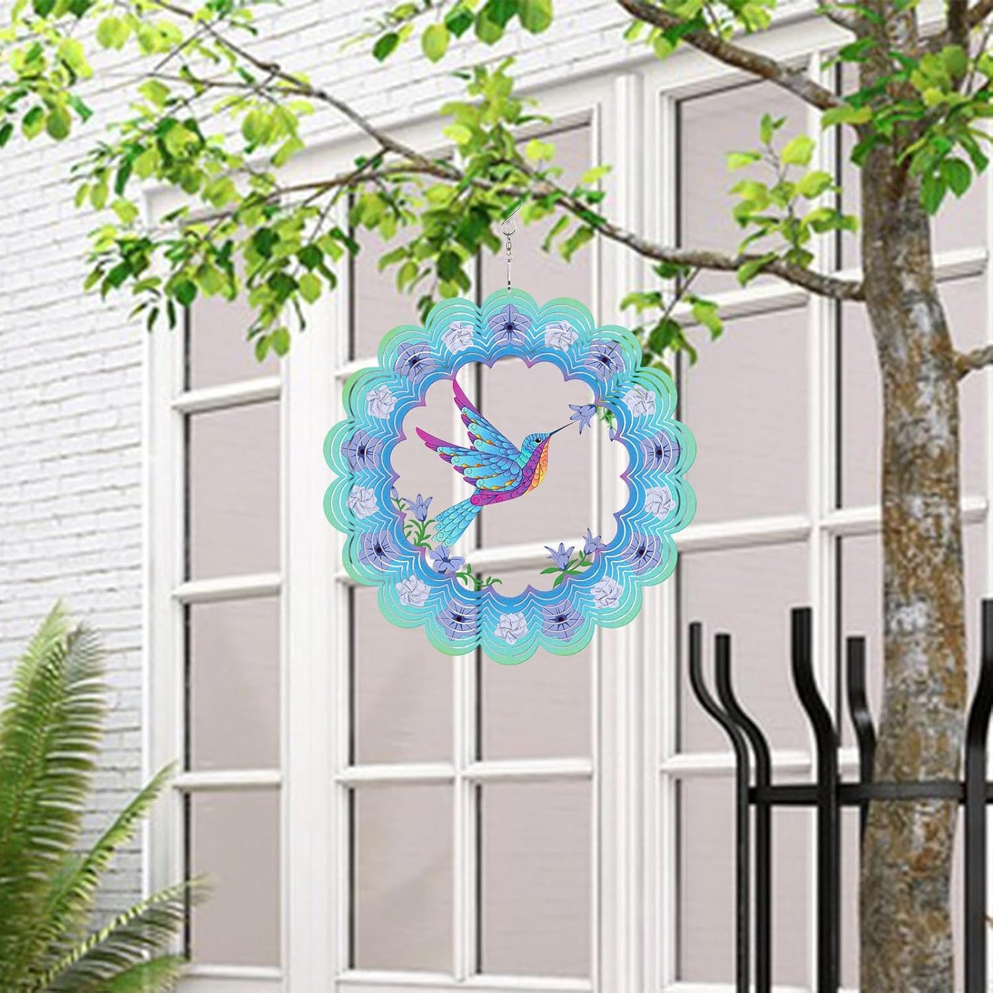 Bnesi Hummingbird Wind Spinner Novel Hummingbird Gifts for Women Metal Hanging Wind Spinner Hummingbird Decor Metal Bird Wind Chimes Hummingbird House Yard Art Garden Decor (Hummingbird)