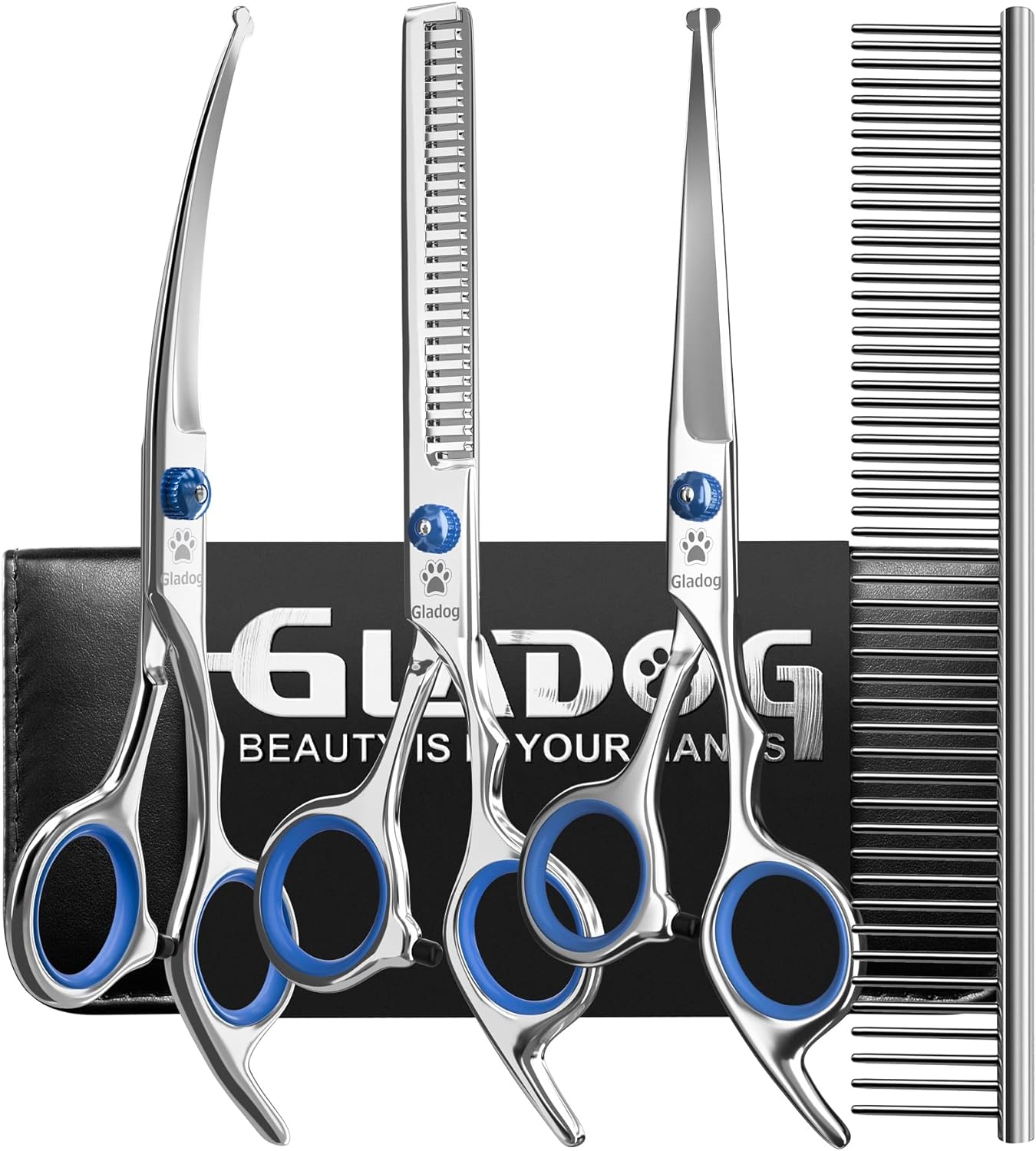 GLADOG Professional 5 in 1 Dog Grooming Scissors Set with Safety Round
