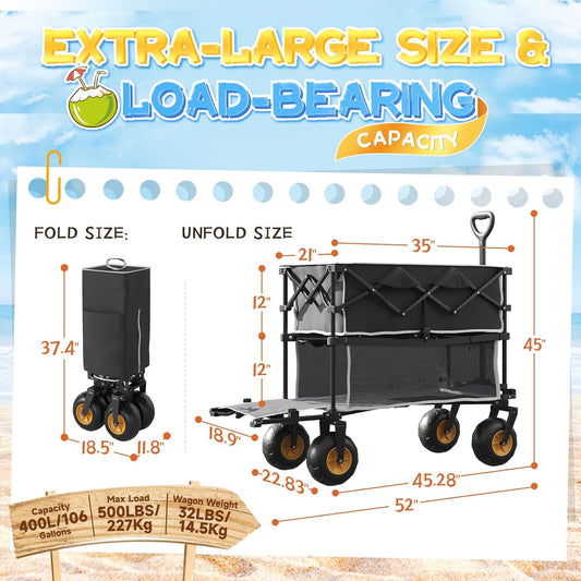 ππ©π π«πππ Beach Wagon with Big Wheels for Sand, Double-Layer, 9"