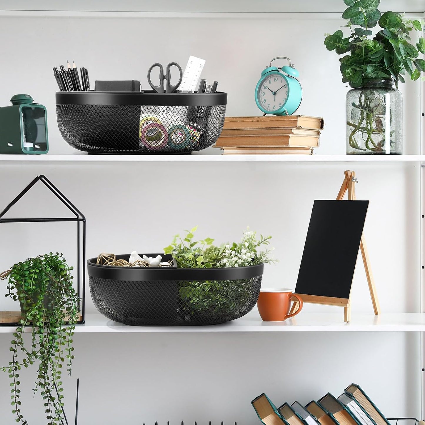 Maxdot 4 Pack Metal Mesh Steel Basket Storage Organizer Oval Iron Tray