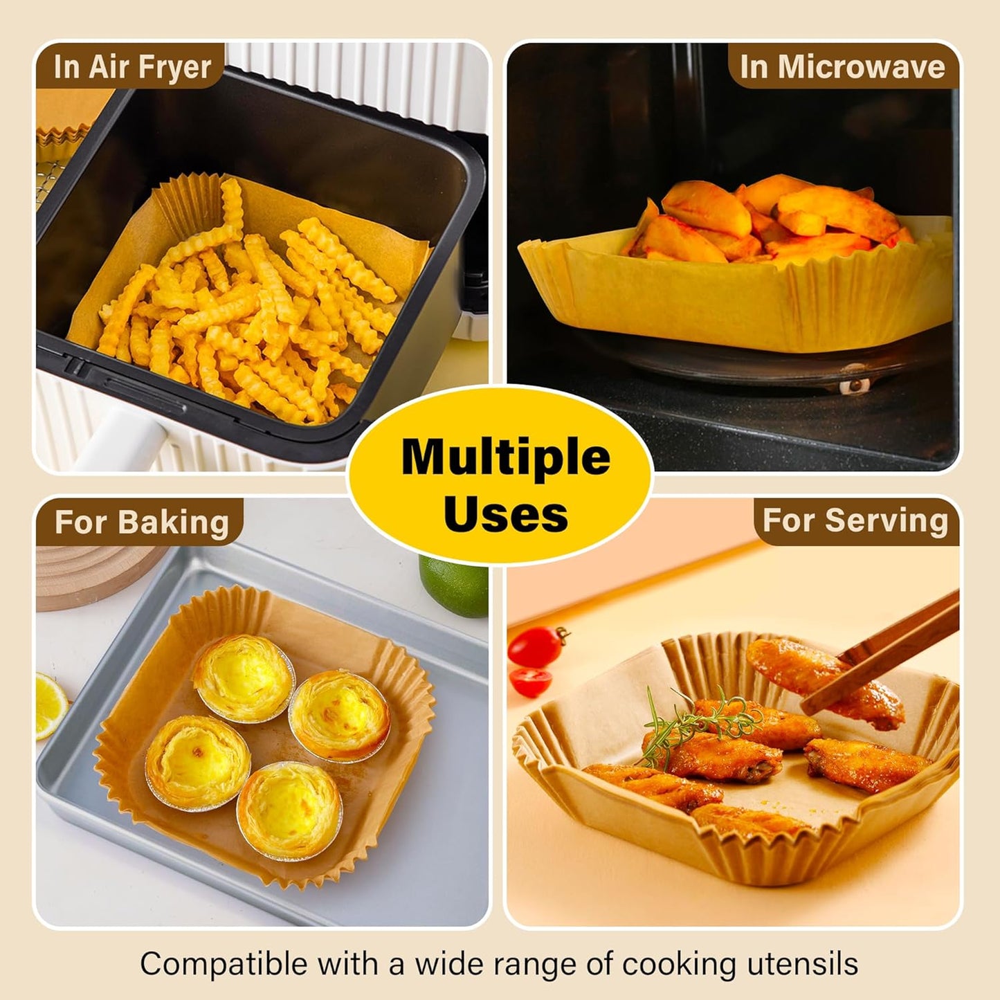 Air Fryer Liners Disposable, 125Pcs Parchment Paper, 8 Inch Non-stick