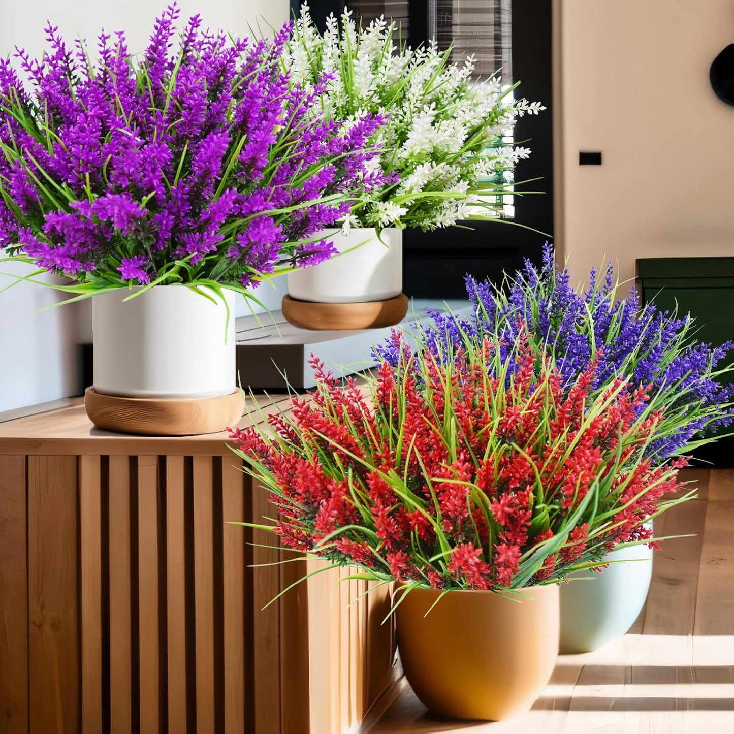 20 Bundles Outdoor Artificial Plants and Flowers, UV Resistant Faux Monkey Grass with Lavender and Fake Plastic Greenery for Spring Summer Outside Planter Porch Garden Decor, Purple