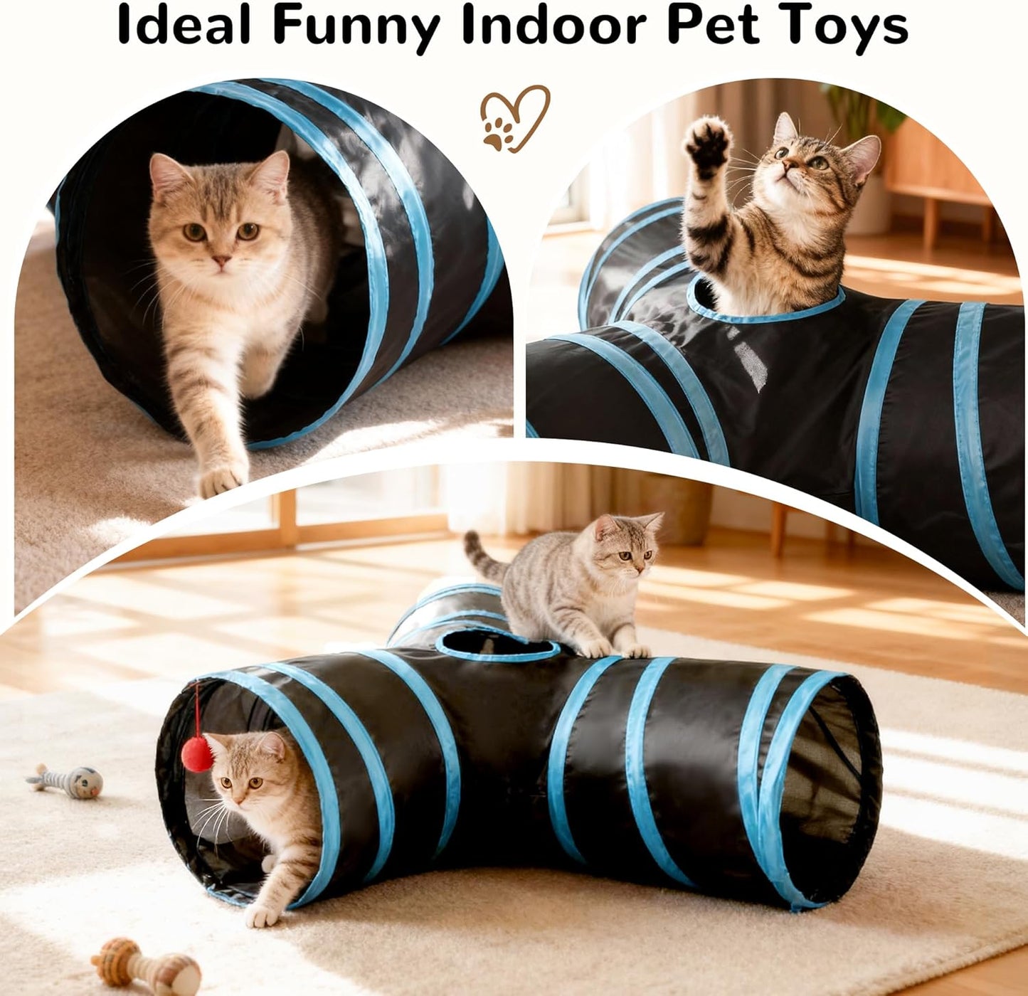 Tempcore Pet Cat Tunnel Tube Cat Toys 3 Way Collapsible, Tunnels for I