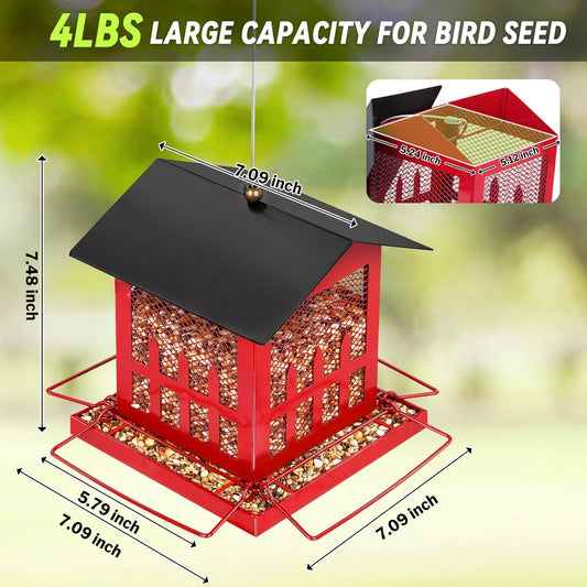 Bird Feeder, Large Bird Feeders for Outdoors Hanging, Metal Wild Bird Feeder with Upgraded Weatherproof Roof for Outside Backyard Garden Decor