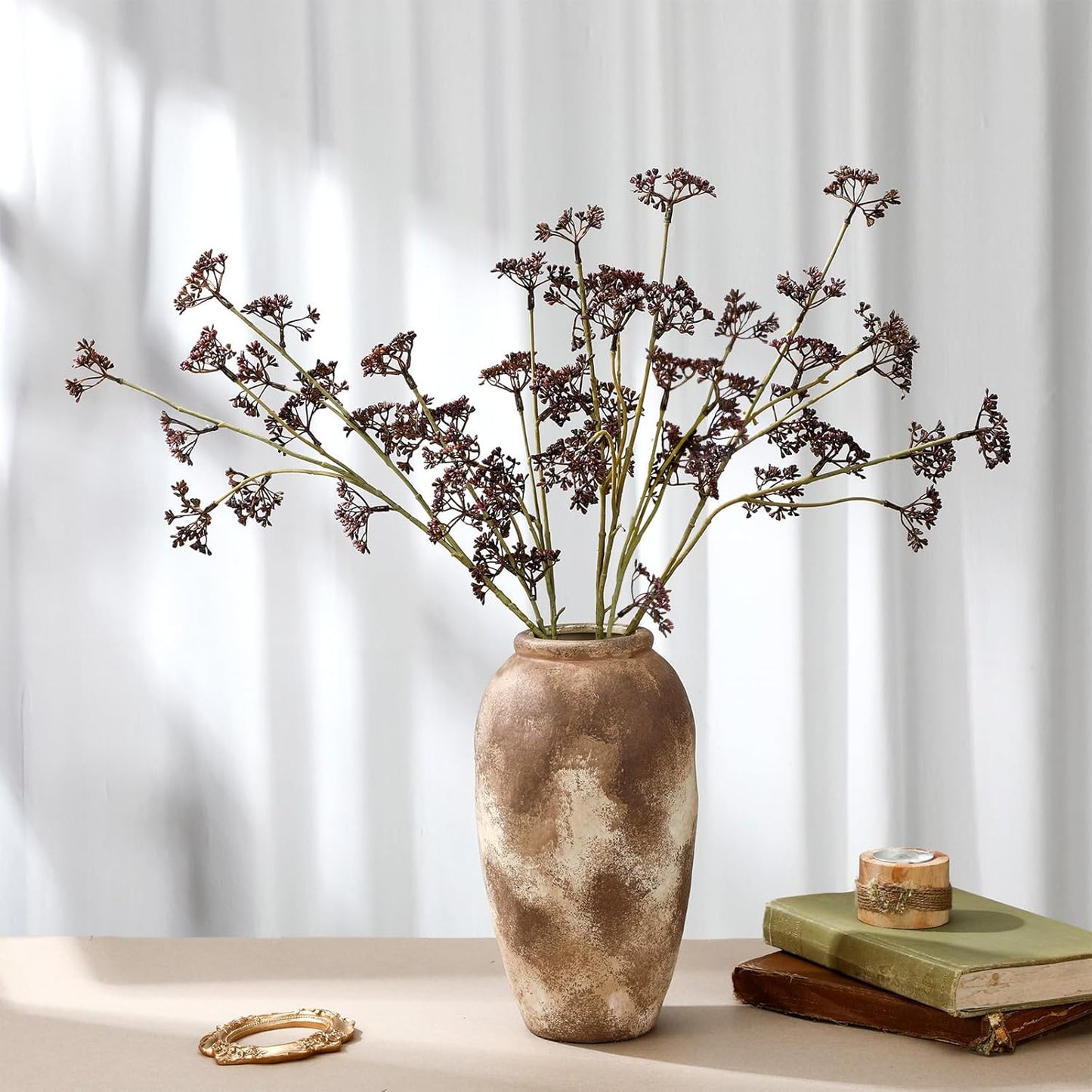 6 Pcs Dusty Plum Berry Stems Spring Faux Eucalyptus Seed Artificial Branches Faux Sedum Berry Spray Picks for Home Mantel Vase Farmhouse Garden Wedding DIY Decorations(Plum)