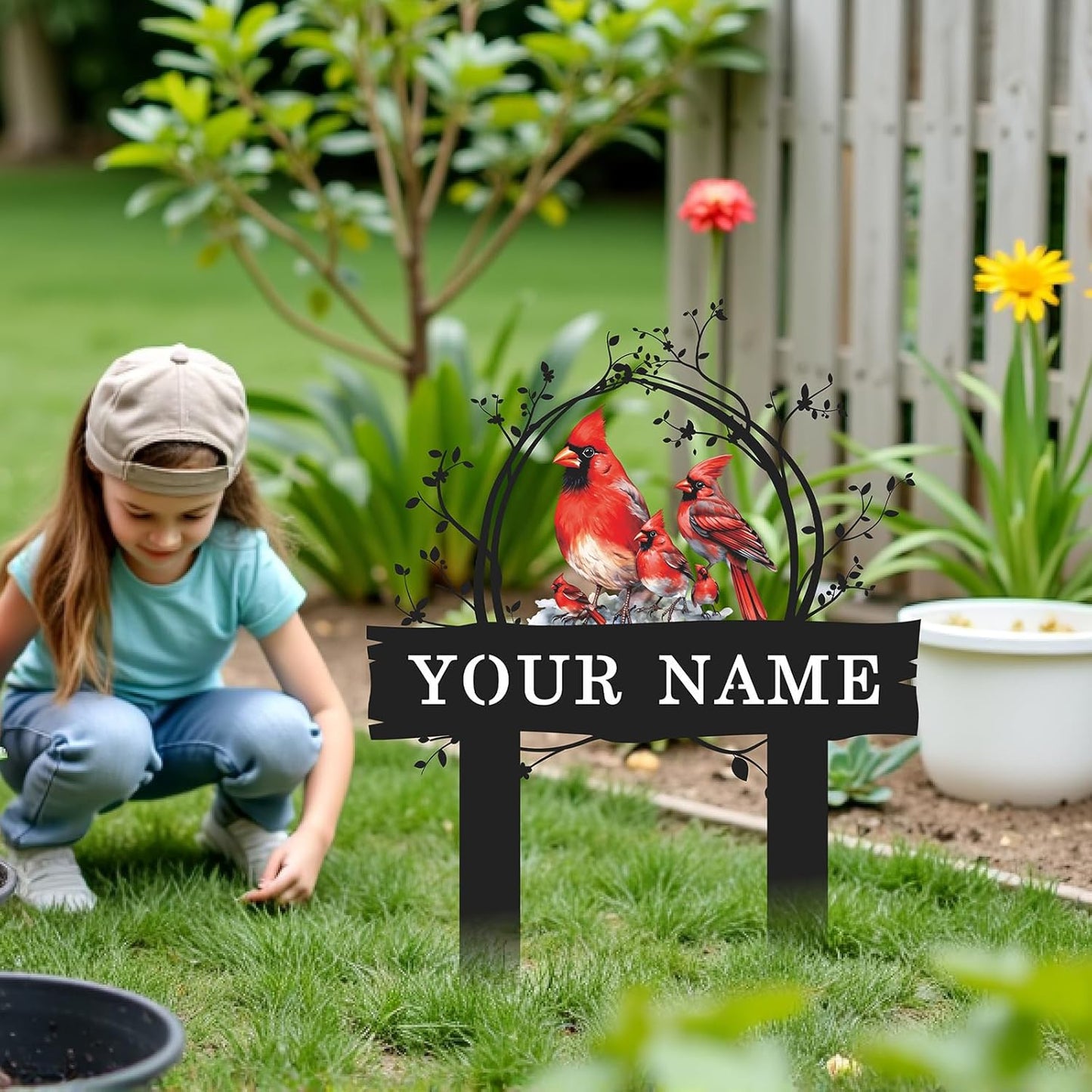 Custom Garden Metal Sign with Stakes, Personalized Cardinal Signs for