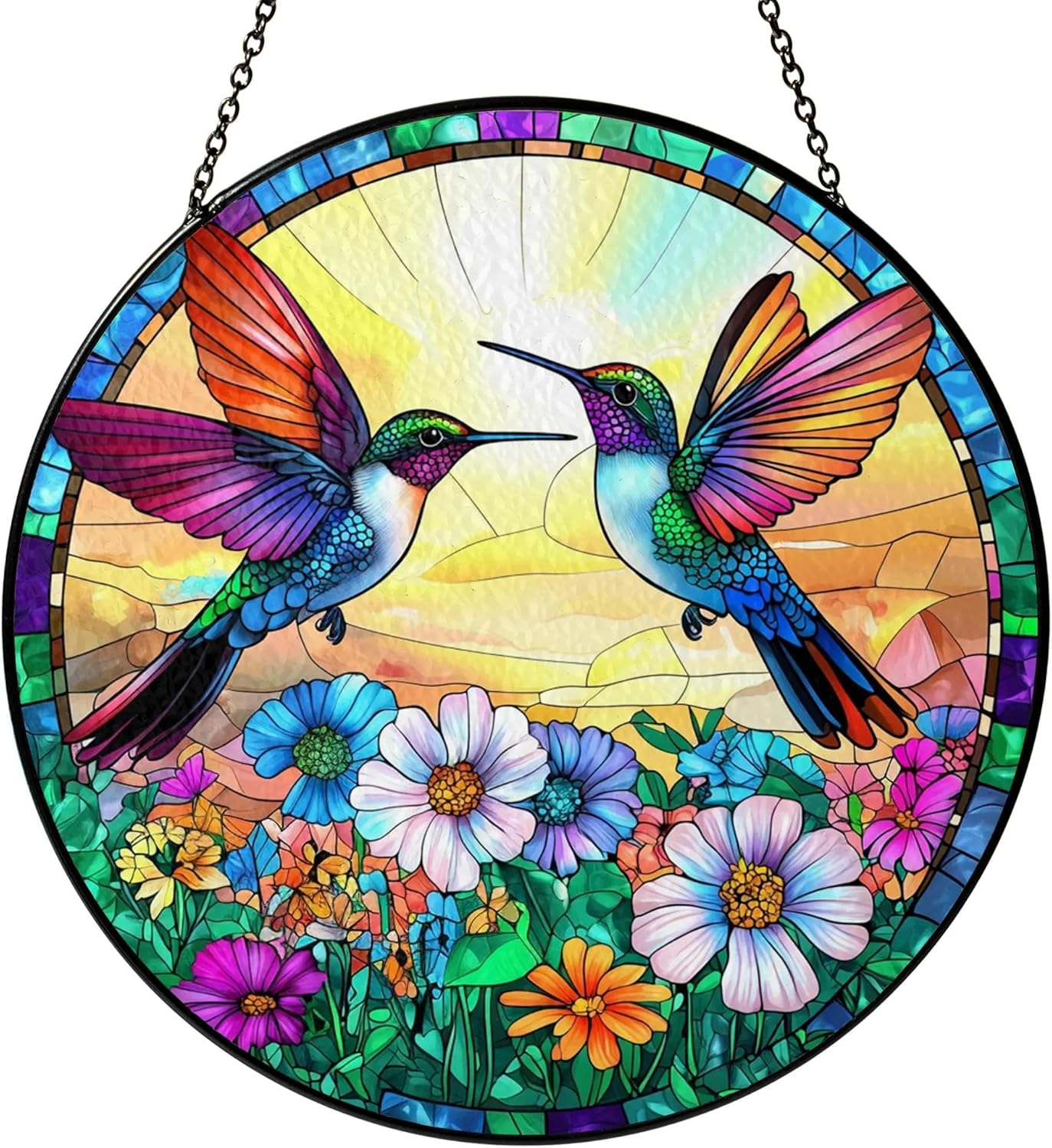 Hummingbird Suncatcher Stained Glass Window Hanging Decor, Hummingbird Gifts for Women, Birds Lovers, Spirit Birds Glass Panel Garden Decorations, Birthday Christmas for Mom, Grandma