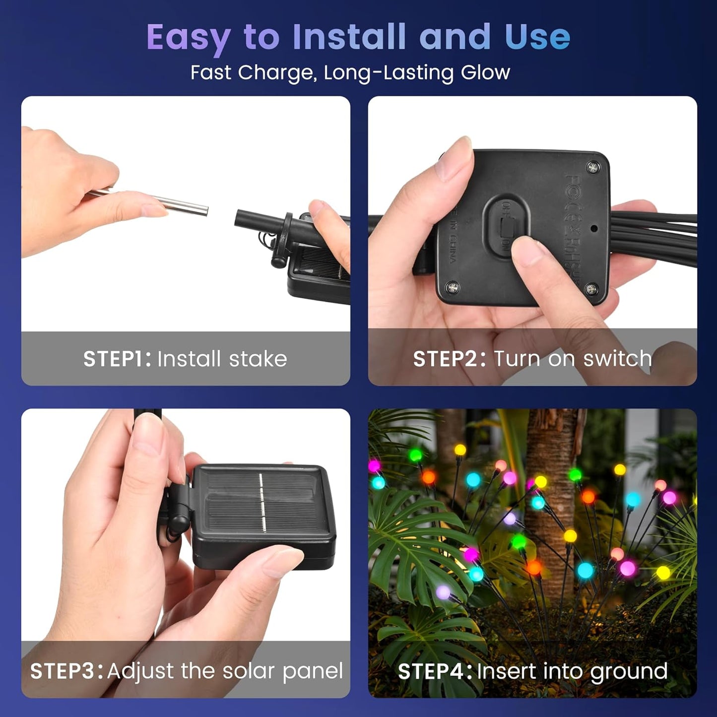 Solar Christmas Decorations, 30 LED Firefly Solar Christmas Lights Outdoor Waterproof, Garden Lights for Yard Porch Patio Decor (3 Pack Multi-Colored)