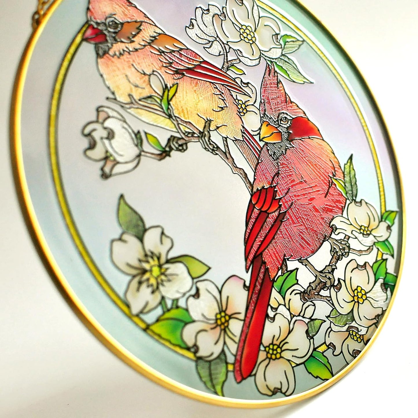 Cardinal Suncatchers for Windows,6.3” Stained Glass Window Hangings,Hand-Painted Glass Panel Perfect for Home Décor and Gifts