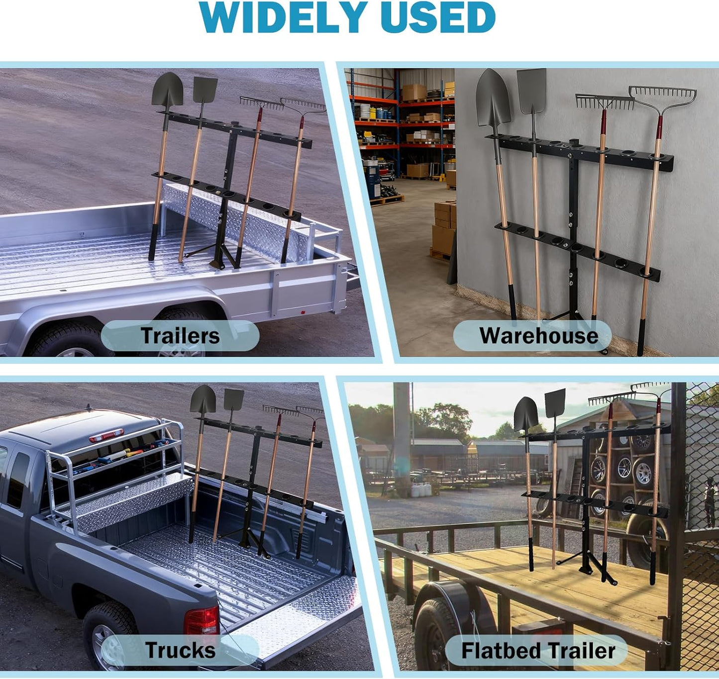 8 Tool Holes Trailer Tool Rack w/Rear Support | Thickened Base Heavy D