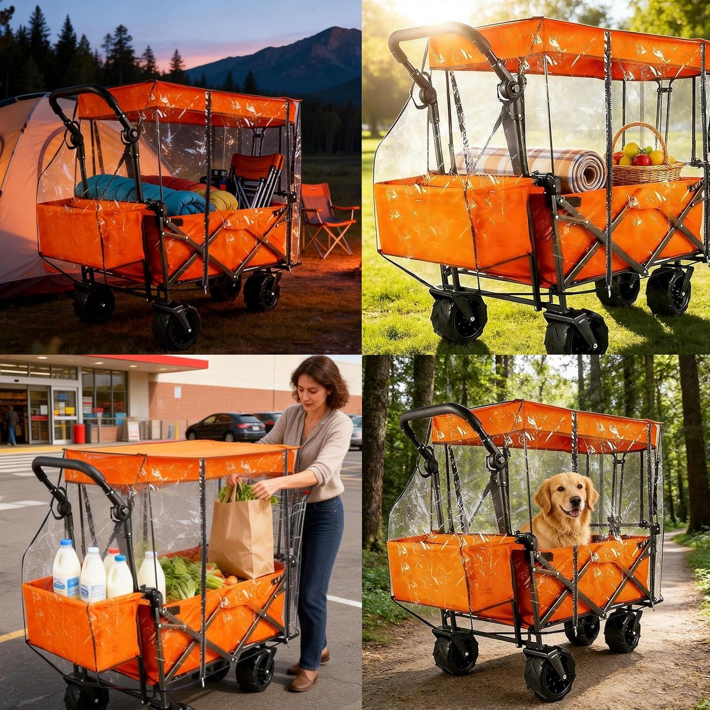 Waterproof Collapsible Wagon Rain Cover, Attachment Sandproof Windproof UV-Resistan Carts Removable Protective, Suit for Camping Picnic Garden Use
