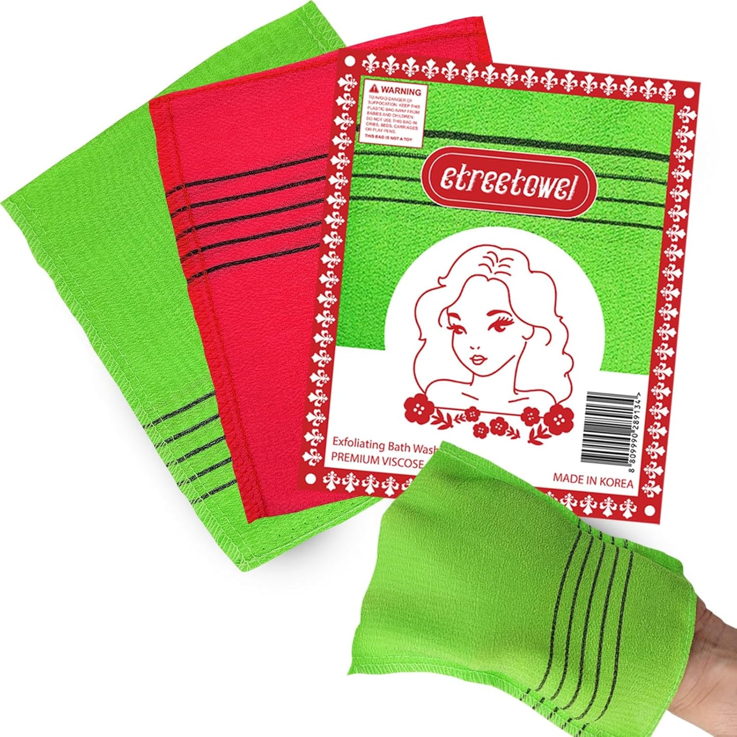 Anti-Shrink Korean Asian Exfoliating Bath Washcloths Mitt Scrub for Body washcloth Glove Premium Viscose Rayon Onsen Towel Korea Made (6PACK)