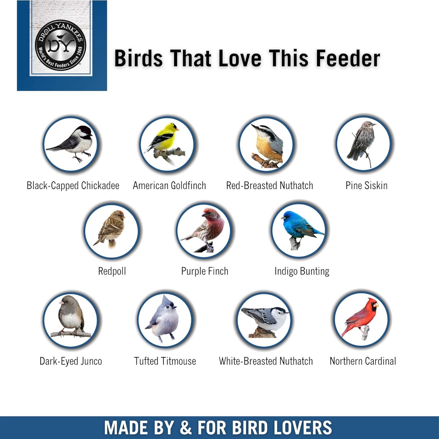 Droll Yankees Classic Sunflower or Mixed Seed Bird Feeder, Ring Pull Advantage, 6 Feeding Stations, 1 lb Bird Seed Capacity, 20-Inch