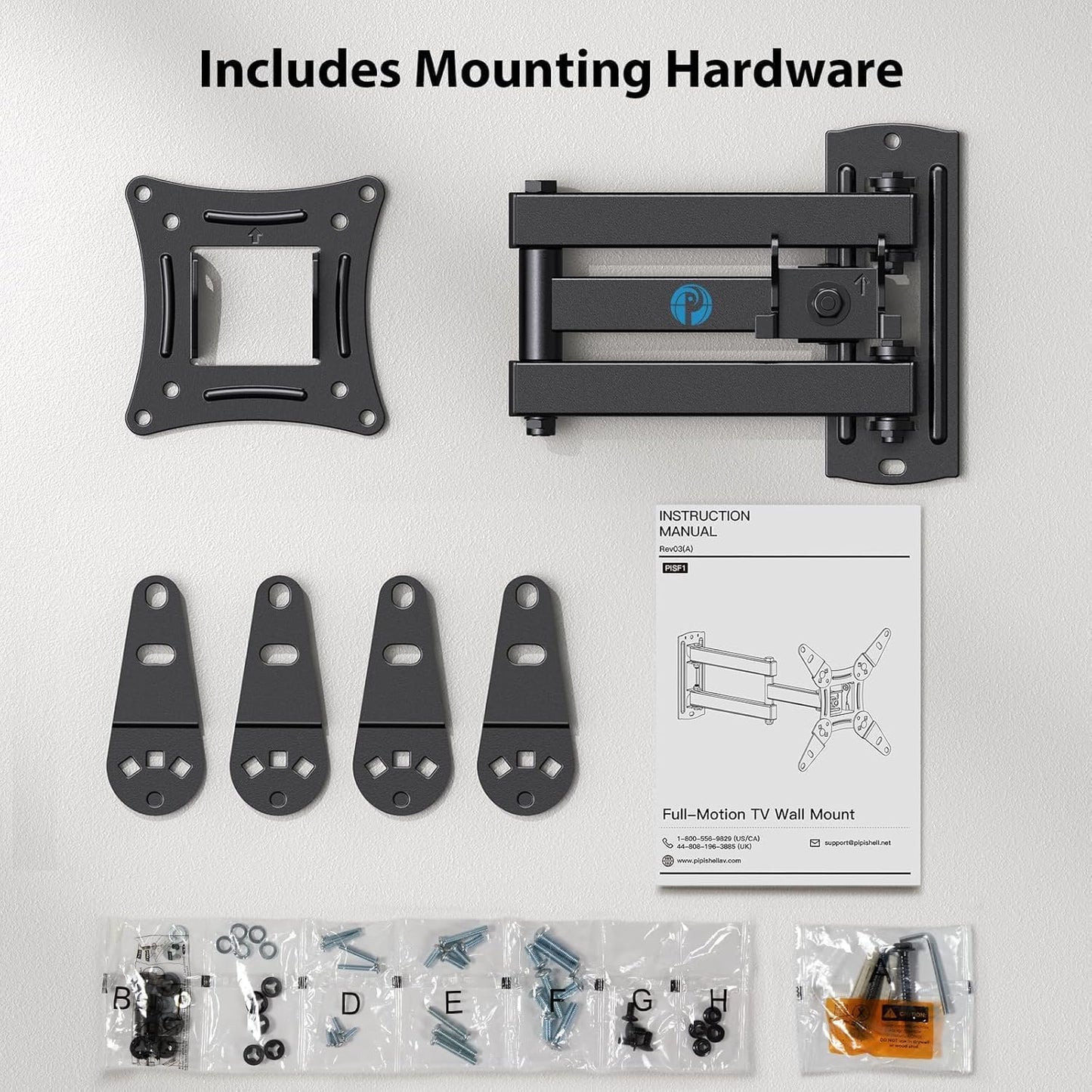 Pipishell Full Motion TV Wall Mount for Echo Show 21/15 and 13-43 Inch Flat Curved Screen TVs & Monitors, Max VESA 200x200mm up to 44lbs, TV Mount Wall Bracket with Rotation Swivel Tilt Extension