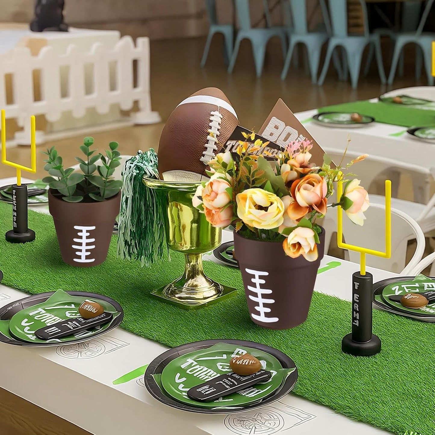 9 Pcs Football Table Centerpiece Football Vases Decor 4 Inch Rugby Flower Vases Planter Pot Rugby Terracotta Clay Pots for Sport Birthday Home Party Supplies