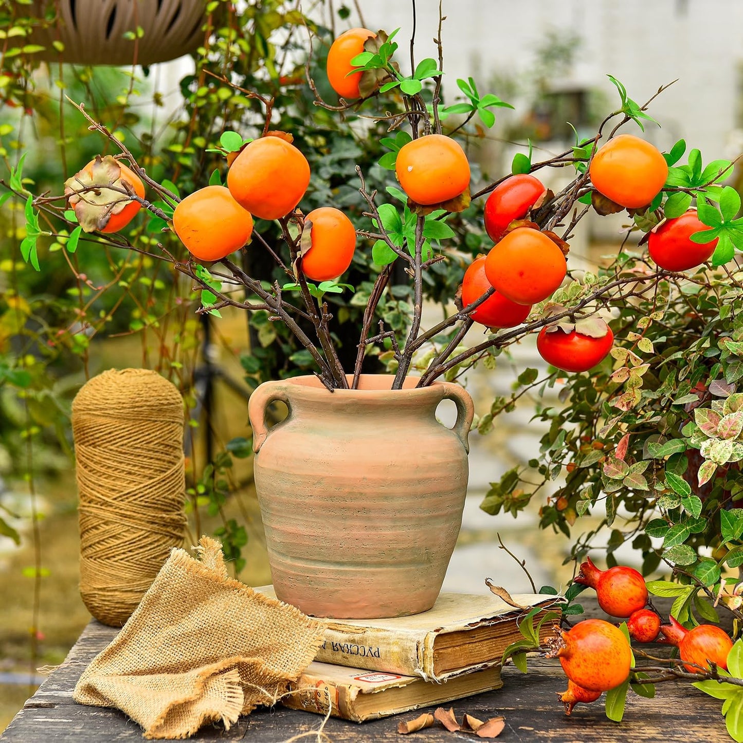 Sungmor Rustic Ceramic Flower Vase with Handles, Decorative Pottery Vase 7 Inch Terracotta Plant Pots, Cement Textured Vases Home Decor, Indoor Fresh Flowers Planter, Dried Flower Arrangements