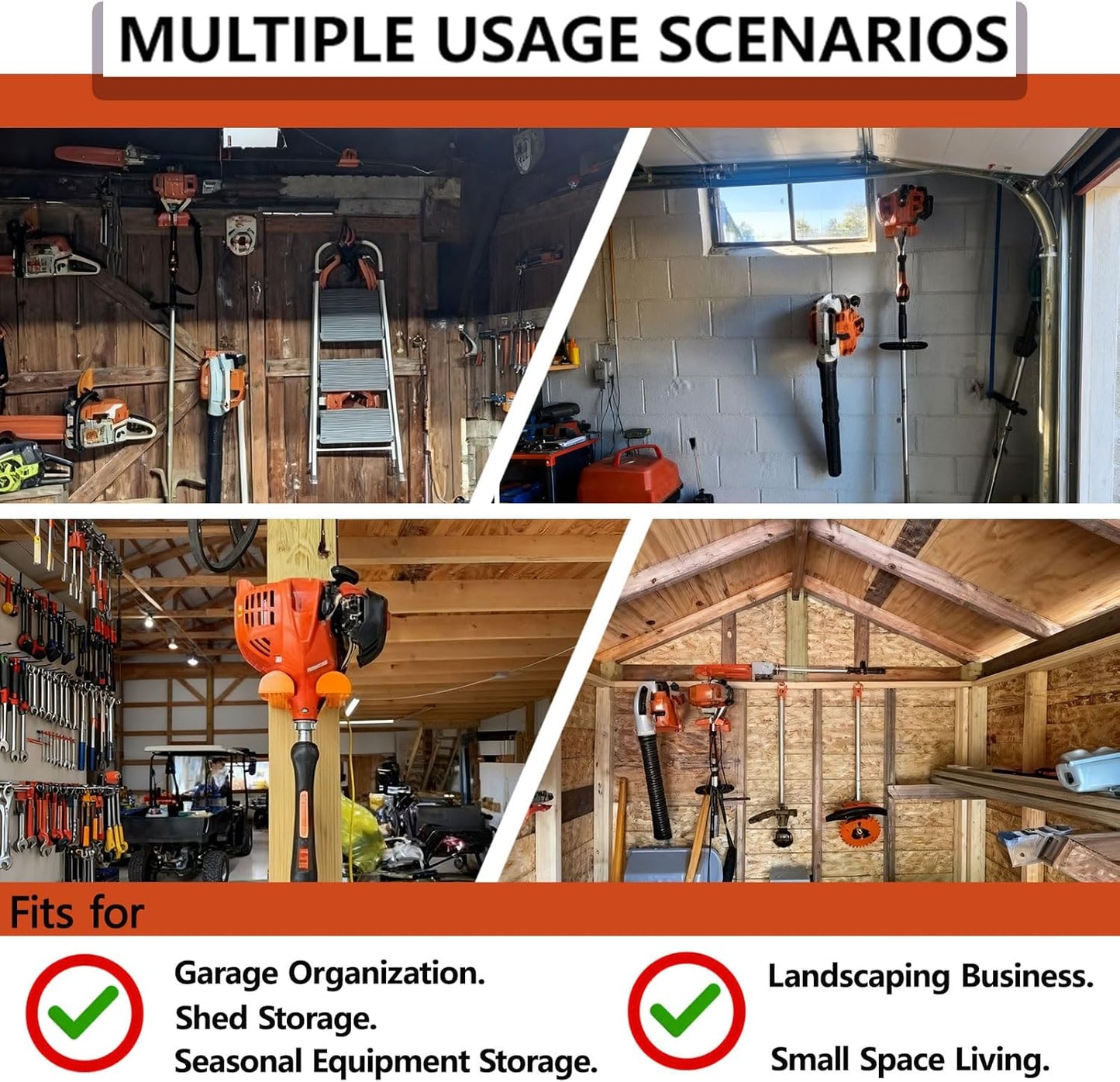 Garage Organizer Wall Hanger - Heavy Duty Garage Storage Trimmer Rack, Garden Power Tool Holder for Weed Whackers, Grass Trimmer, Hedge Trimmer, Grass Trimmer, Garage Tools, 3 Pack(Orange)
