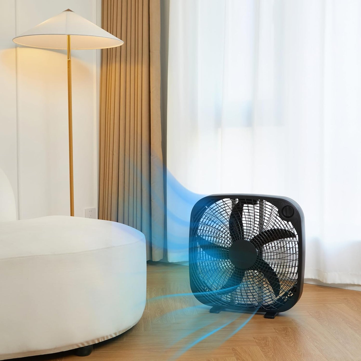 Amazon Basics 3-Speed Box Fan for Bedroom, Portable with Carry Handle,