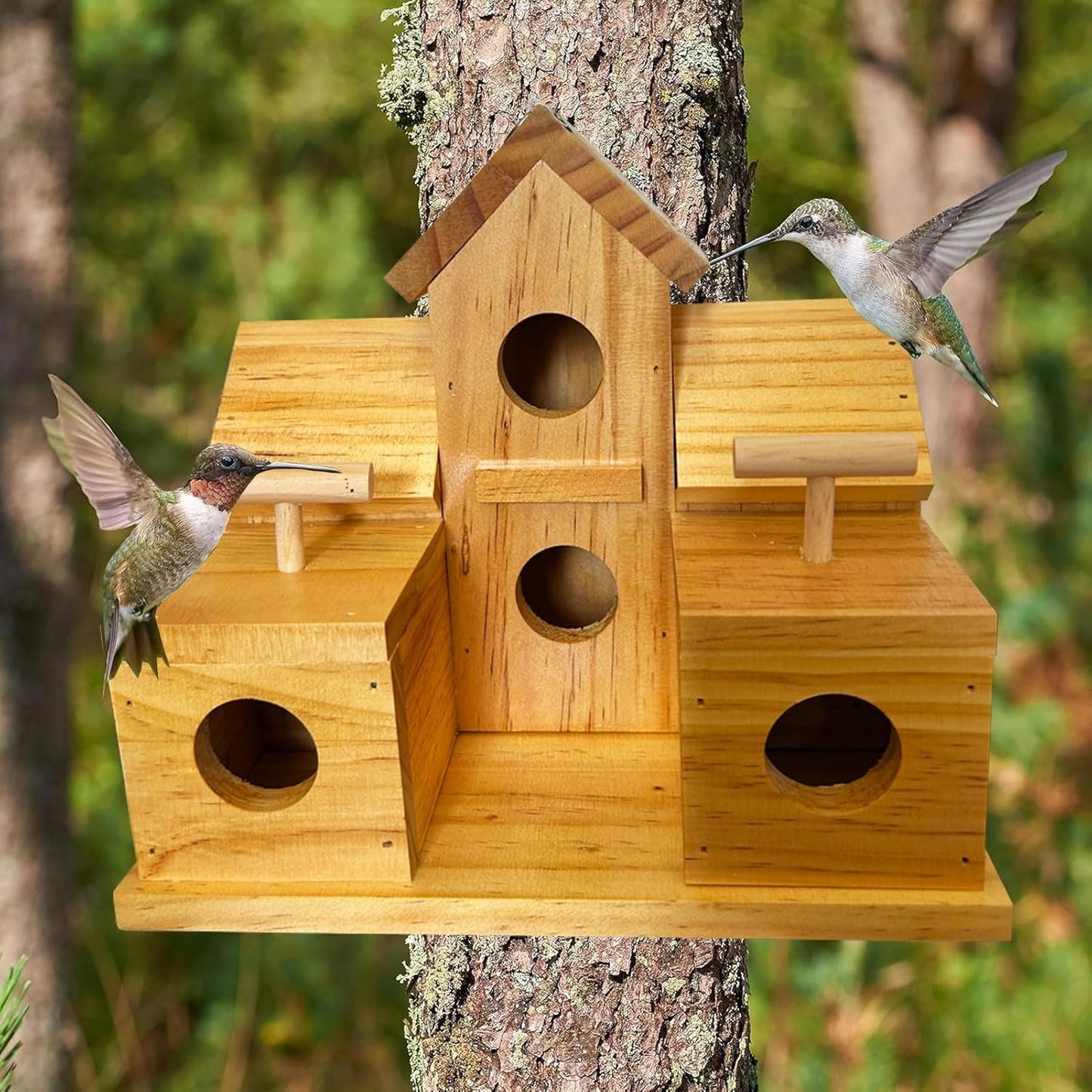 Bird Houses for Outside Clearance, Large Bird House for 6 Bird Families Finch Cardinals Wooden Hanging Birdhouses for Outdoors Garden, Bluebird House Hummingbird Houses