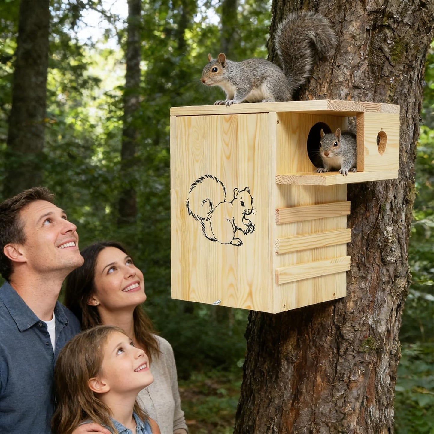 Wooden Squirrel House Outdoor, 12.6" W Large Nesting Box with External